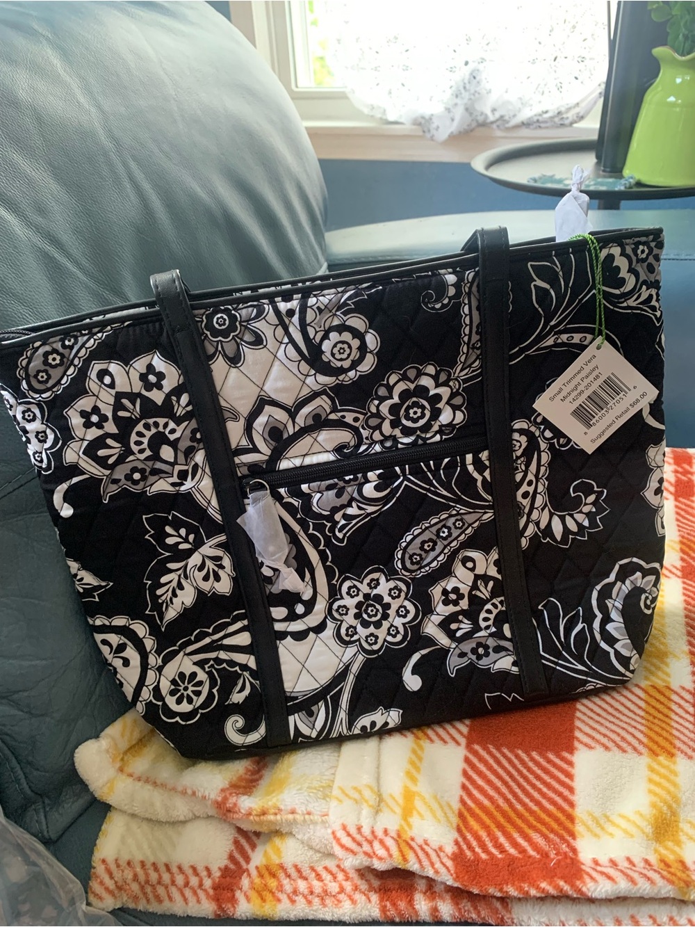 Vera Bradley’s Small Trimmed Quilted Tote Bag in Midnight Paisley, Brand NEW